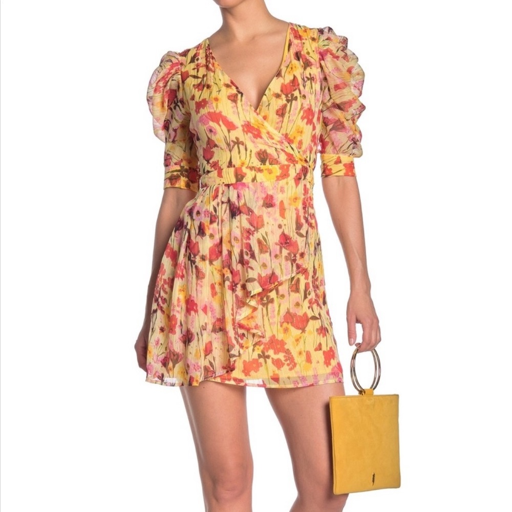 Walter Baker Yellow Floral Puff Sleeve Dress
